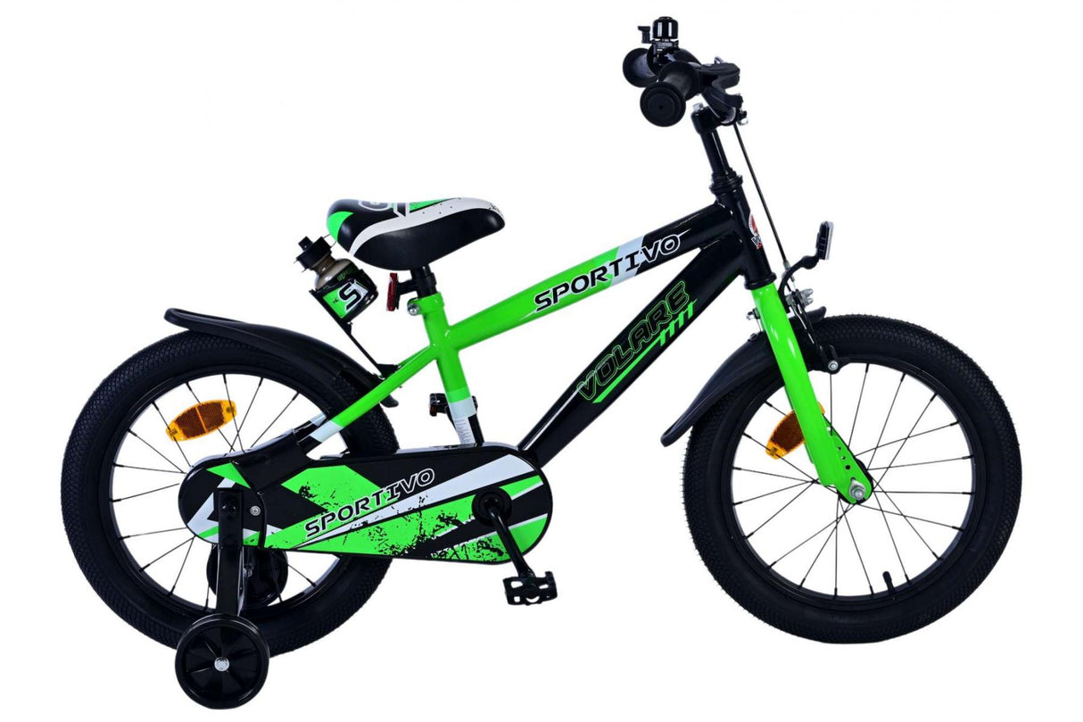 Volare Sportivo Kinderfahrrad für Jungen - 16 Zoll in Grün Schwarz für Kinder von 4 bis 6 Jahren