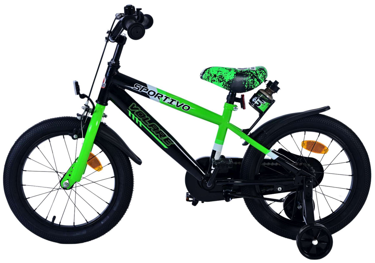 Volare Sportivo Kinderfahrrad für Jungen - 16 Zoll in Grün Schwarz für Kinder von 4 bis 6 Jahren