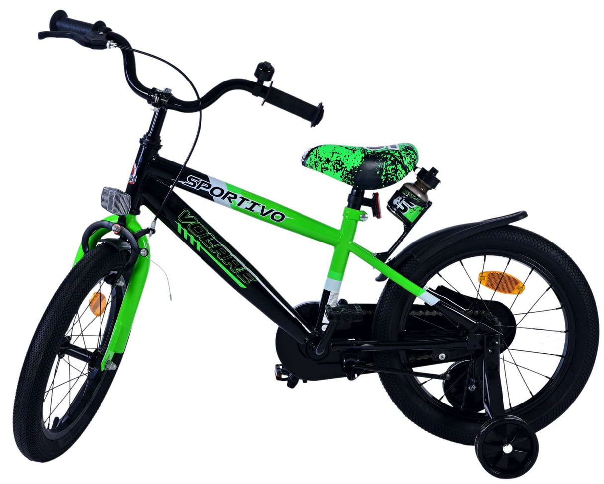 Volare Sportivo Kinderfahrrad für Jungen - 16 Zoll in Grün Schwarz für Kinder von 4 bis 6 Jahren