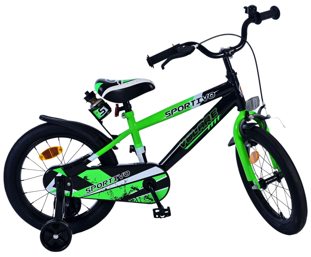 Volare Sportivo Kinderfahrrad für Jungen - 16 Zoll in Grün Schwarz für Kinder von 4 bis 6 Jahren