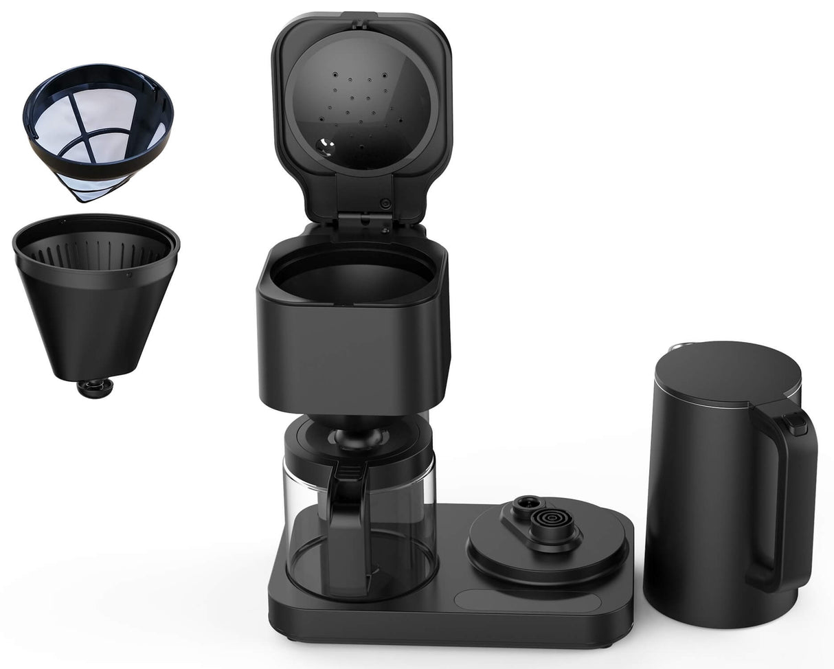 WKM KWK-1600 Kombinierte Kaffeemaschine + Wasserkocher, 1600W, LED-Display, Touch-Tasten, Warmhaltefunktion