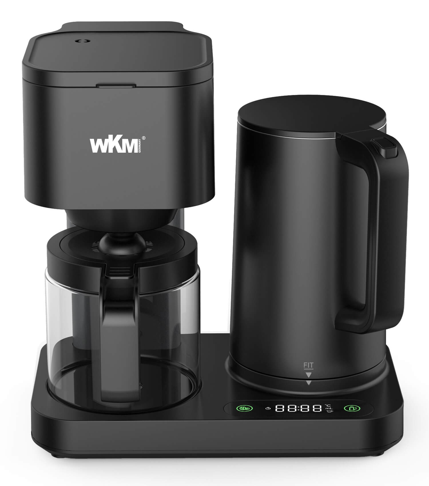 WKM KWK-1600 Kombinierte Kaffeemaschine + Wasserkocher, 1600W, LED-Display, Touch-Tasten, Warmhaltefunktion