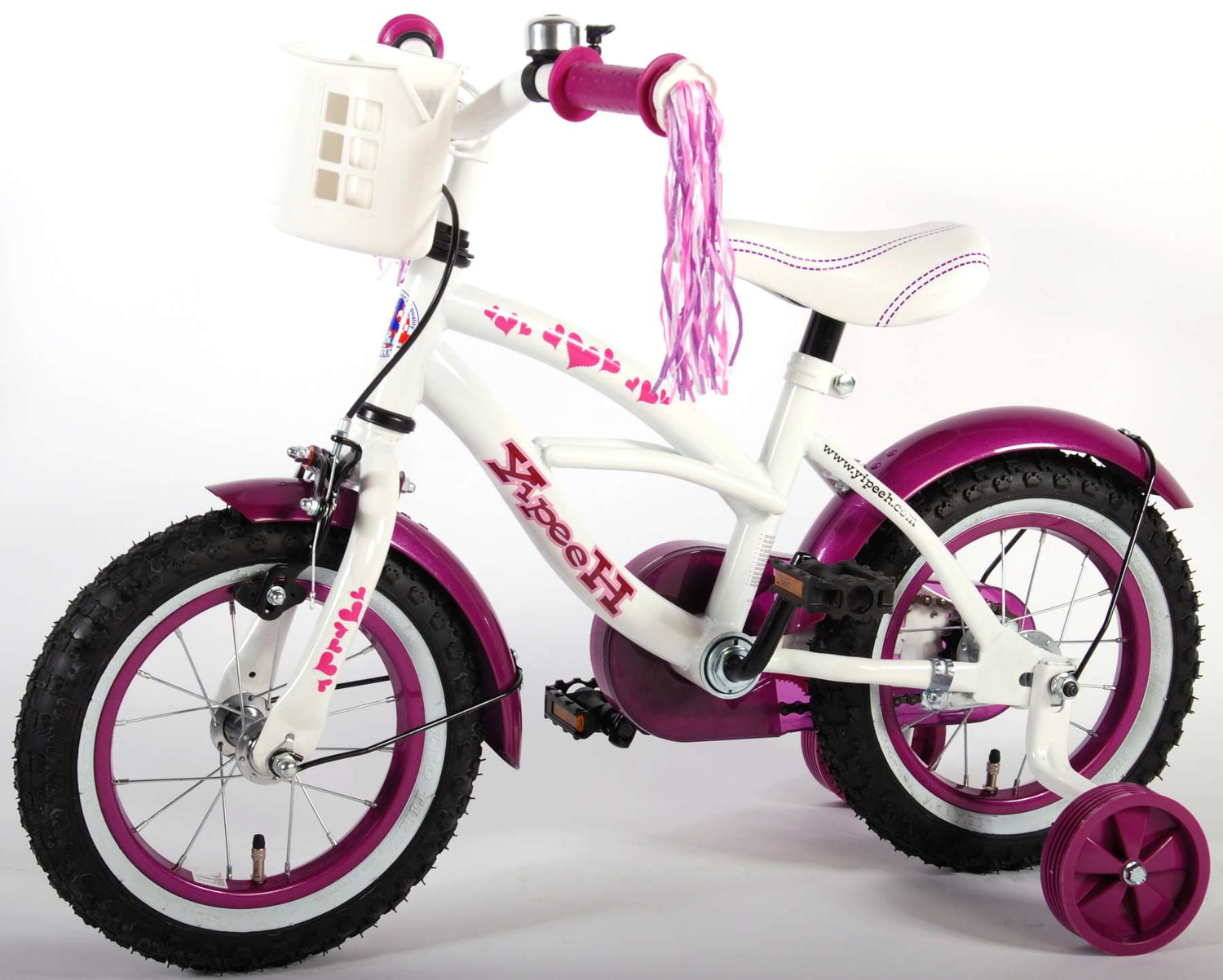 Volare Heart Cruiser Kinderfahrrad - Mädchen - 12 Zoll - Weiß/Lila