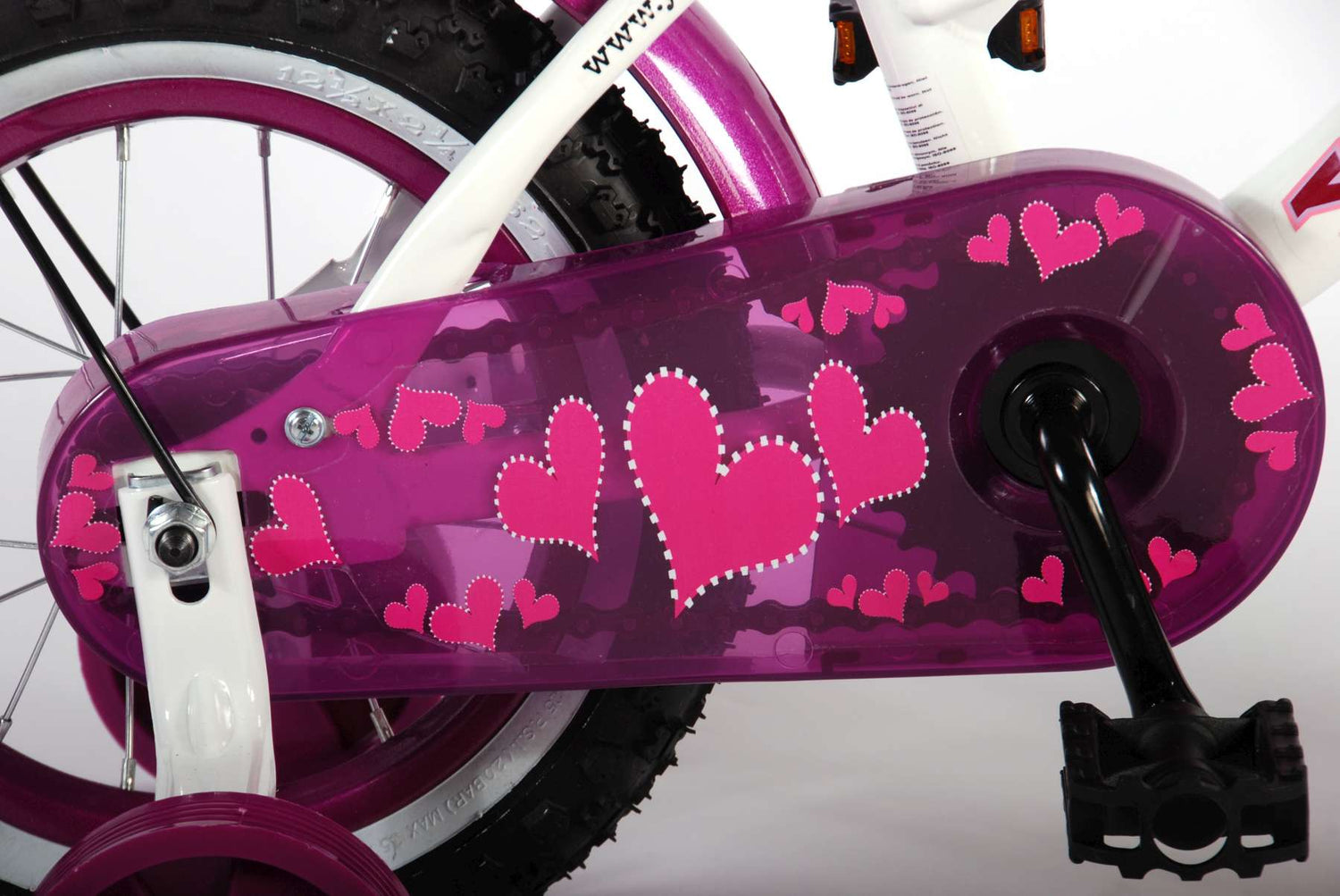 Volare Heart Cruiser Kinderfahrrad - Mädchen - 12 Zoll - Weiß/Lila
