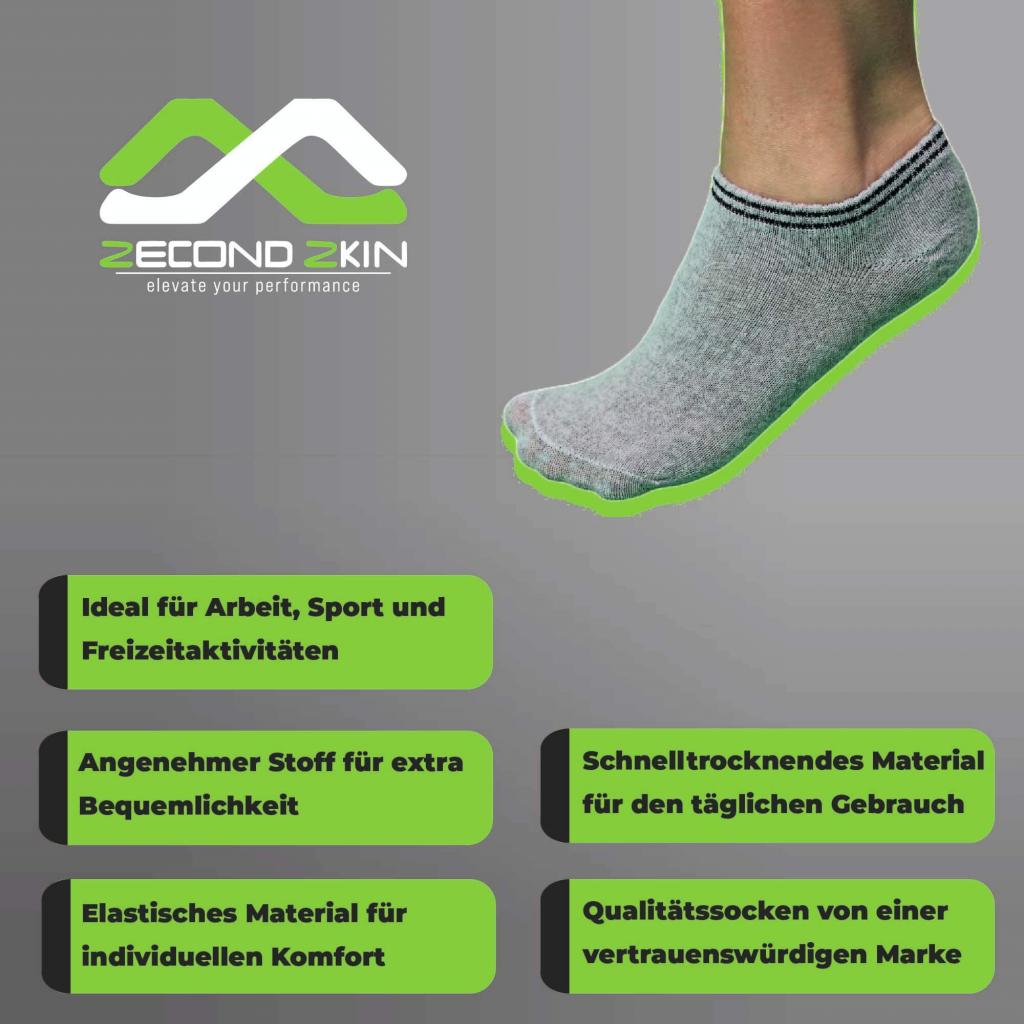 Zecond Zkin 40 Paar Sneaker Socken Gr. 32 - 38 grau Sommersocken Füßlinge aus Baumwolle