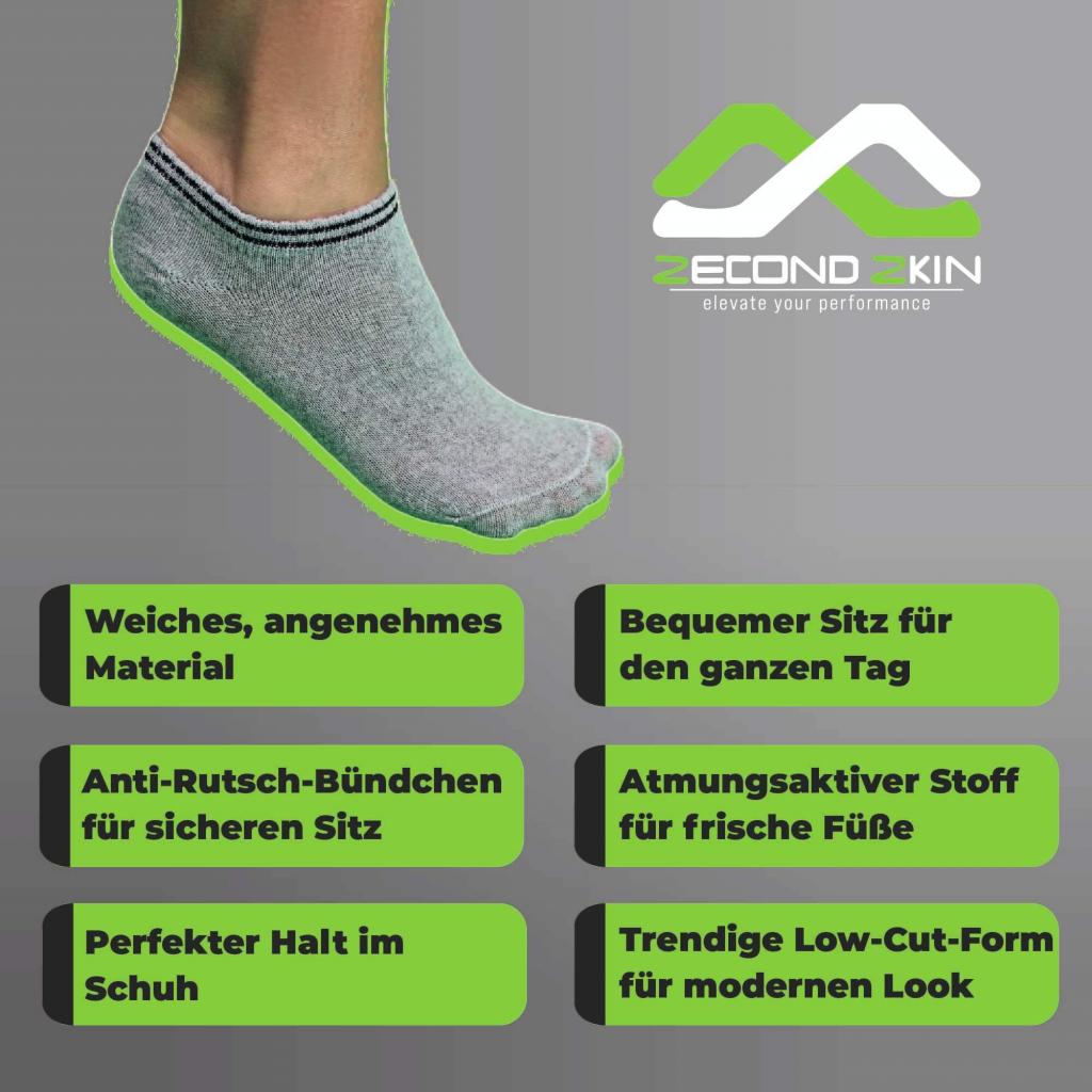 Zecond Zkin 24 Paar Sneaker Socken Gr. 32 - 38 grau Sommersocken Füßlinge aus Baumwolle