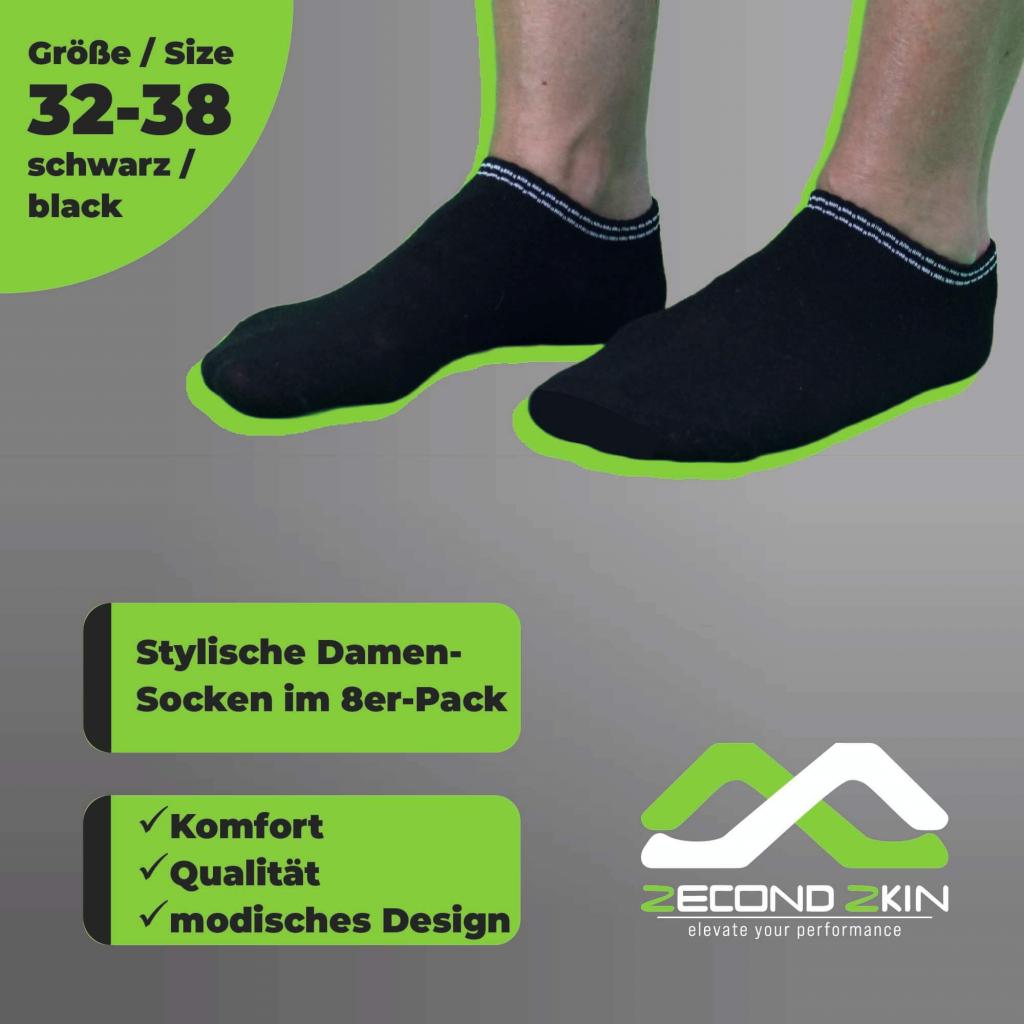 Zecond Zkin 32 Paar Sneaker Socken Gr. 32 - 38 schwarz Sommersocken Füßlinge aus Baumwolle