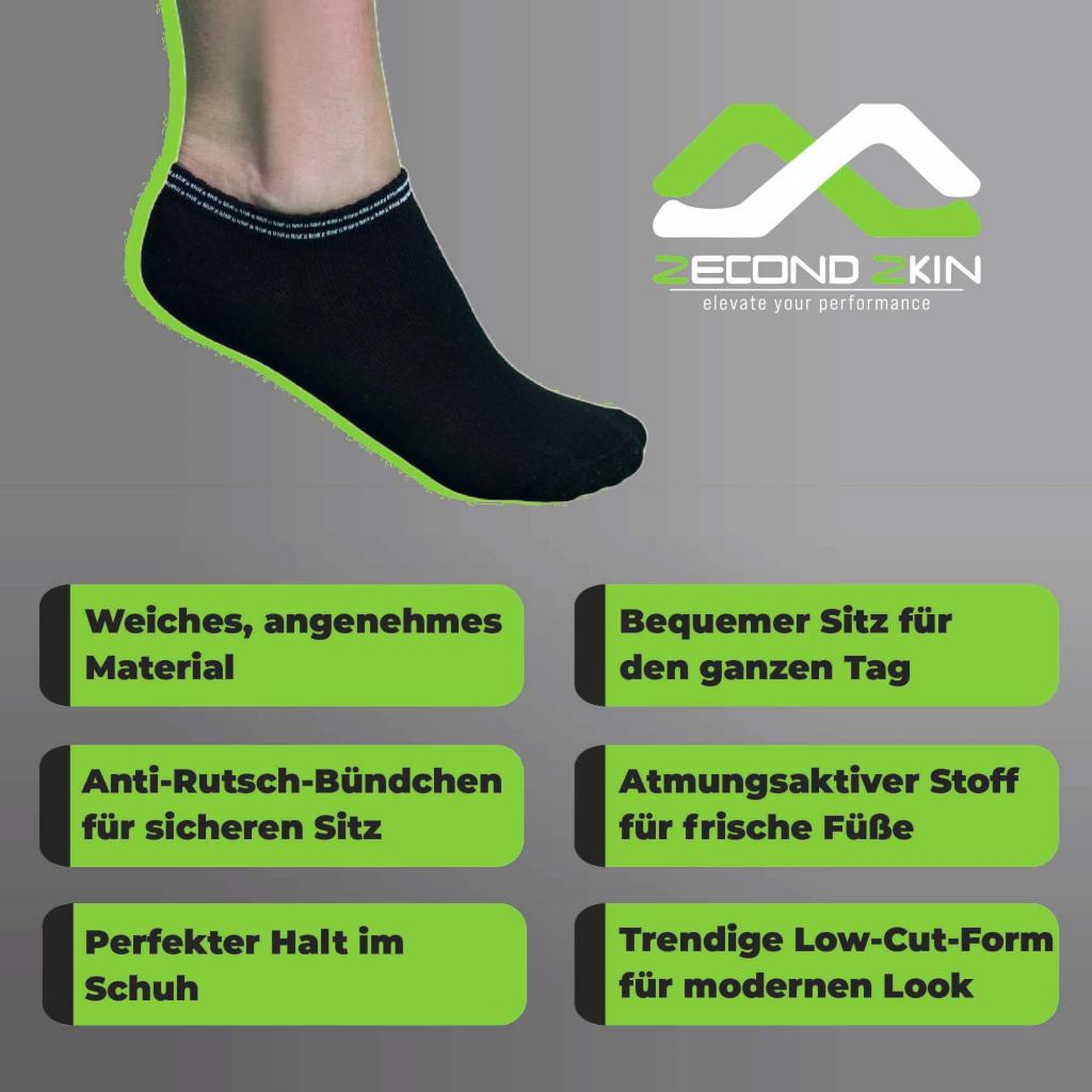 Zecond Zkin 40 Paar Sneaker Socken Gr. 32 - 38 schwarz Sommersocken Füßlinge aus Baumwolle