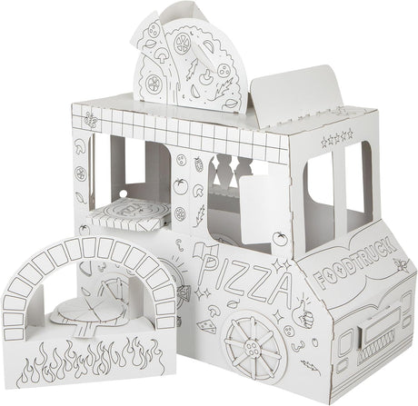 Karton-Foodtruck aus weißer 3-lagiger Pappe zum Basteln und Spielen für Kinder