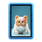 Blackview Tab A6 Kids – Frontansicht mit Displaymotiv Hund und blauer EVA-Schutzhülle
