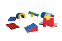 Bunte Schaumstoffbausteine in verschiedenen geometrischen Formen und Farben
