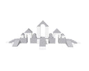 Modulares Architekturmodell in verschiedenen Grautönen und Formen