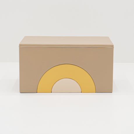 Beige Aufbewahrungstruhe mit buntem, halbkreisförmigem Design vorne