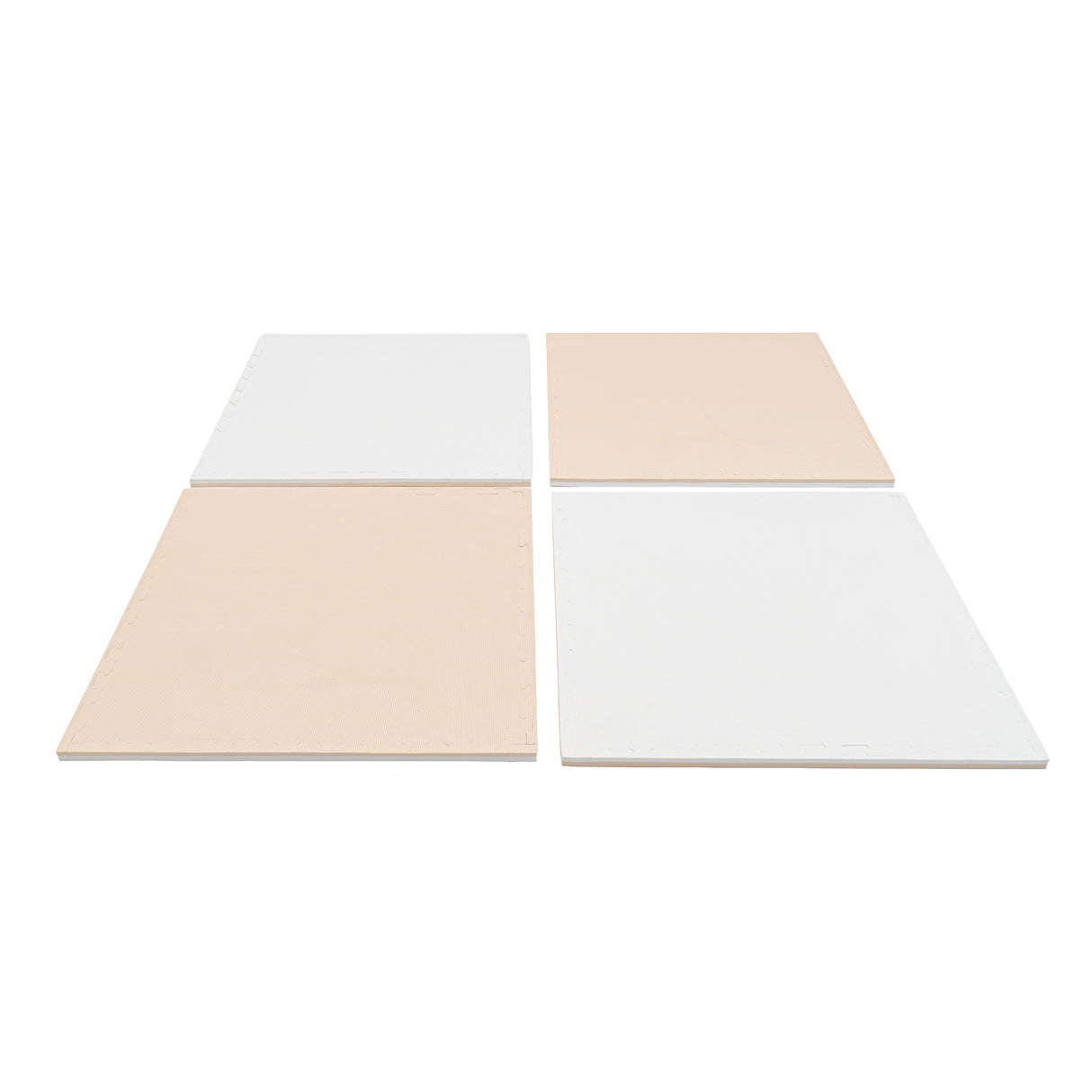 Vier quadratische Platten in Weiß und Beige, unterschiedliche Oberflächen