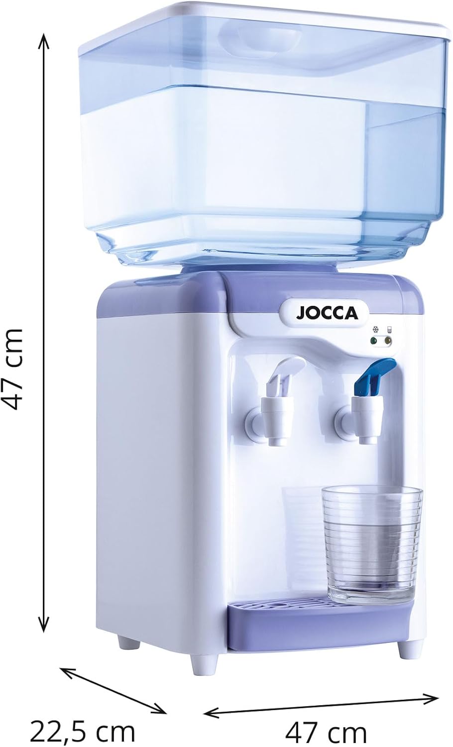 Maßgrafik Jocca Wasserspender: Kompakte Abmessungen 24,5 x 23 x 34 cm für Küche und Büro