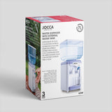 Produktverpackung des Jocca Wasserspenders mit allen technischen Details und Abbildungen