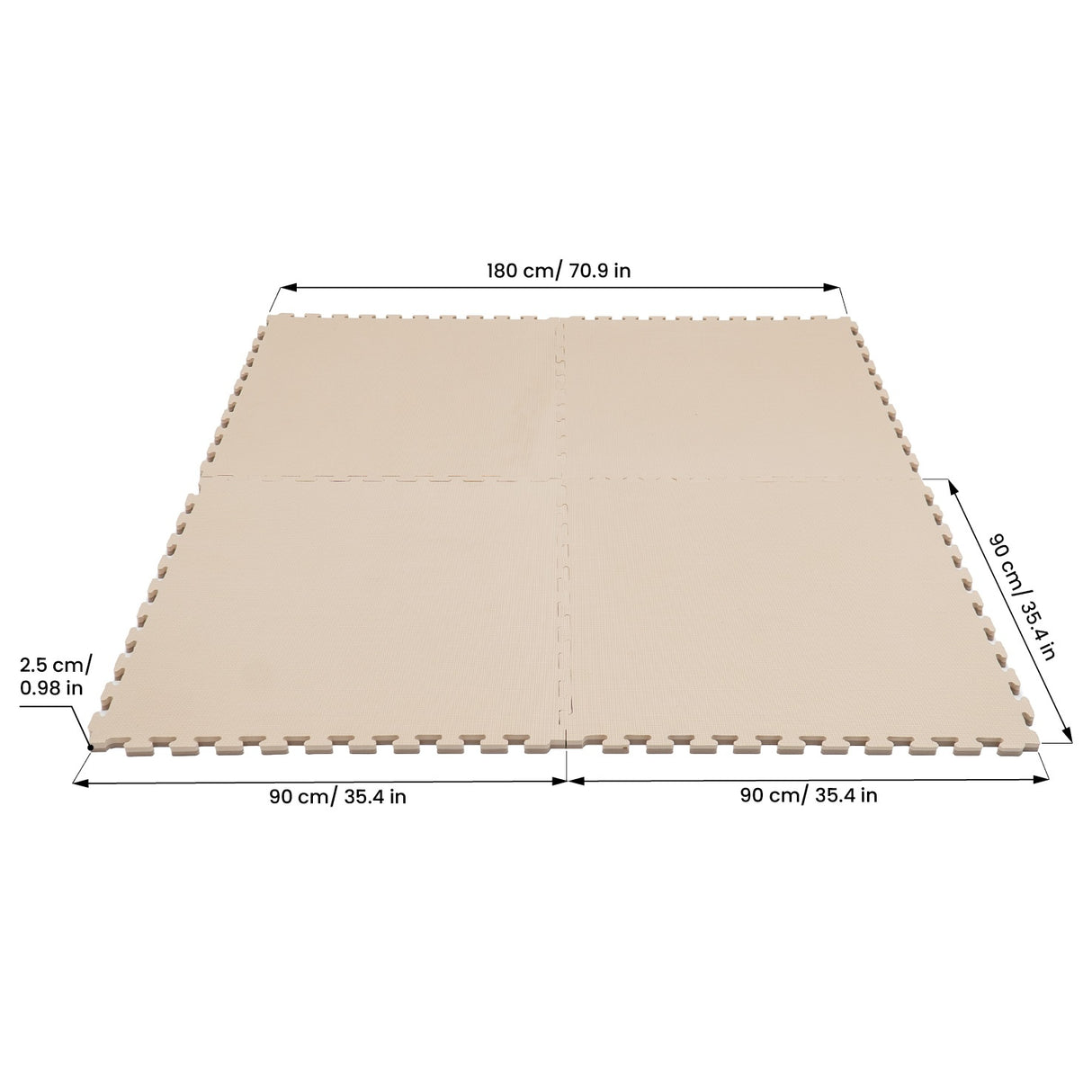 Beige Schaumstoffmatte mit vier quadratischen Teilen und Kantenverriegelung