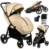 MoMi MIYA EVA – Buggy mit Einhand-Faltung, XL-Räder, Zubehör, verstellbar, Sonnenverdeck – Beige