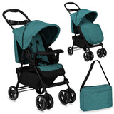 MoMi ISLA – Ultraleichter Baby Kompaktbuggy ab Geburt, verstellbar mit Sonnenverdeck, inkl. Organizer, Fußsack & Tasche, ideal für Reisen – Grün/Grau