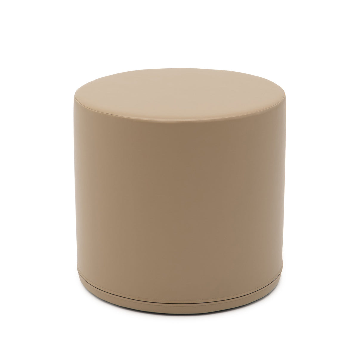 Runder Hocker in beige mit glatter, gepolsterter Oberfläche