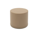 Runder Hocker aus beige Kunstleder, schlichtes Design ohne Armlehnen