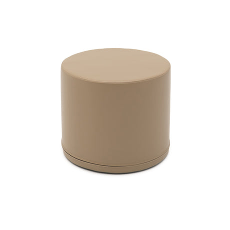 Runder Hocker aus beige Kunstleder, schlichtes Design ohne Armlehnen