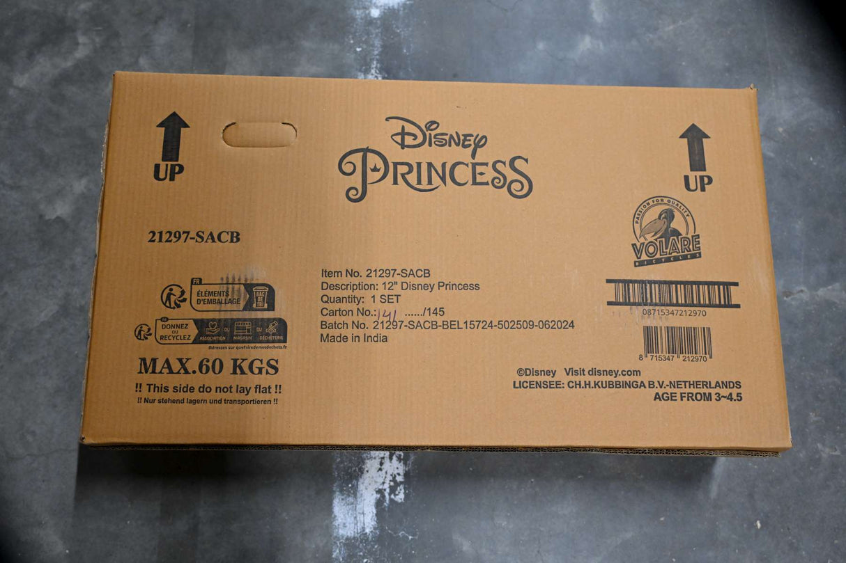 Volare Disney Princess Kinderfahrrad für Mädchen - 12 Zoll in Rosa für Kinder von 3 bis 4,5 Jahren