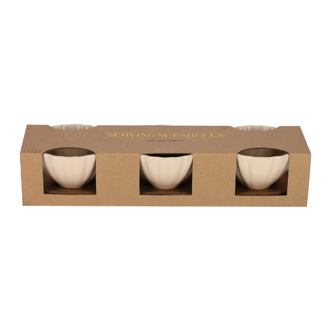 Servierschale Weiss in Muschelform in Weiss in der Verpackung von der Seite