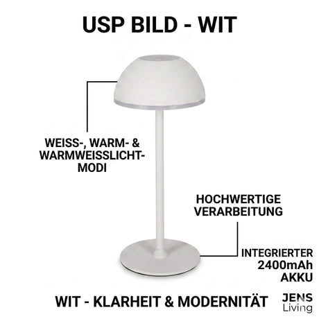 USP der Jens Living LED Tischlampe in Weiss