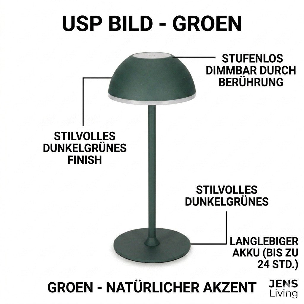 USP der Jens Living LED Tischlampe in Grün