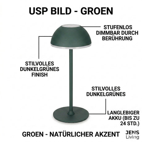 USP der Jens Living LED Tischlampe in Grün