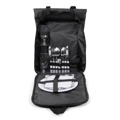 Norländer Picknick Rucksack in Schwarz Frontal mit offenem Fach