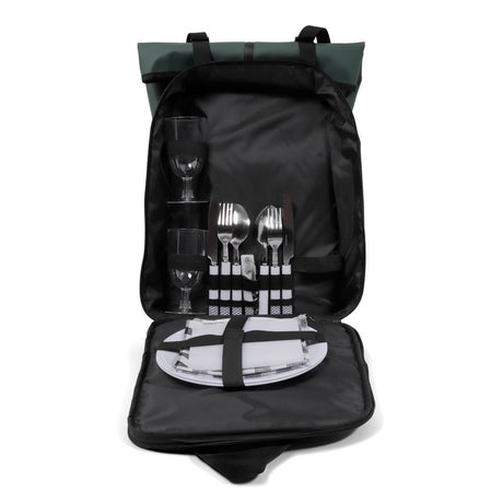 Norländer Picknick Rucksack in Grün Frontal mit offenem Fach
