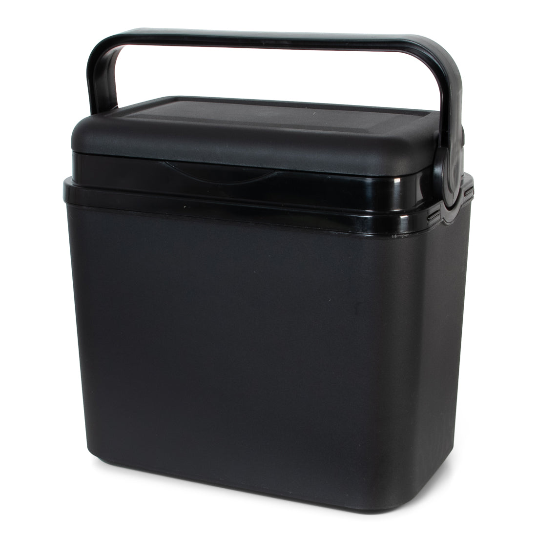 Seitenprofil der schwarzen Norländer Kühlbox zur Darstellung der kompakten Maße und glatten Oberfläche.