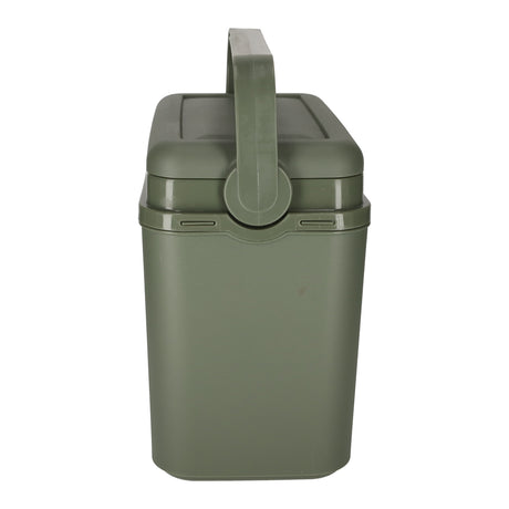 Seitenansicht der grünen Norländer Kühlbox mit Fokus auf die stabilen Scharniere und die Bauweise.