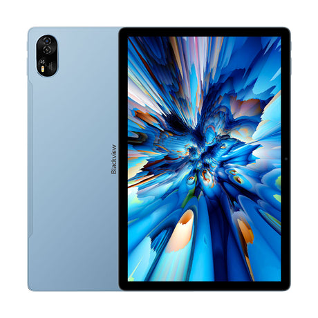 Blackview Mega 8 Tablette blau Vorder- und Rückseite frontal mit buntem Bildschirm