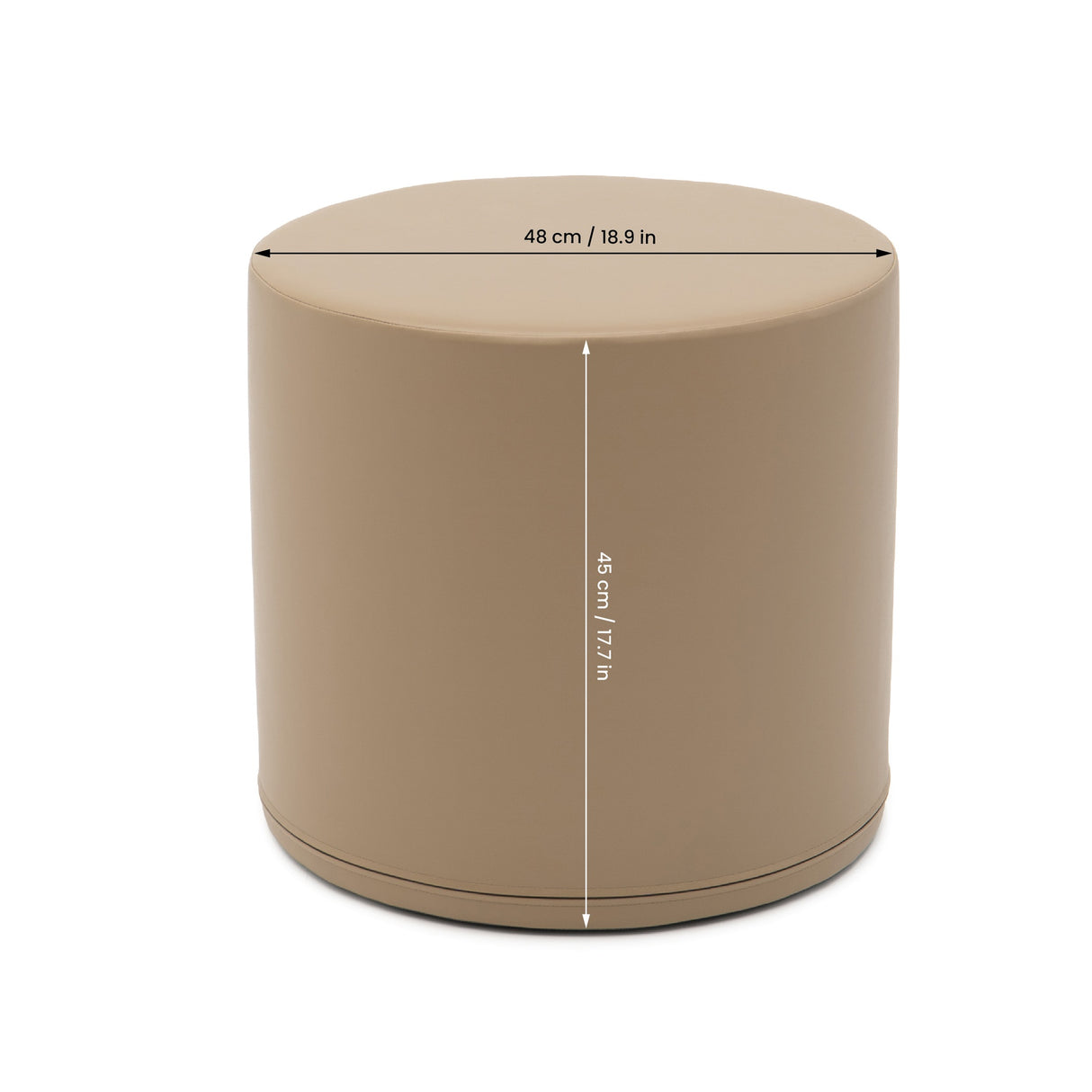 Runder Hocker in Beige mit 48 cm Durchmesser und 48 cm Höhe