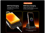 Visualisierung der 55W Fast-Charge-Technologie: Schnelles Aufladen des riesigen Akkus über USB-C für minimale Ausfallzeiten im Einsatz.