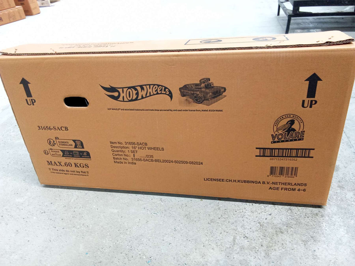 Volare Hot Wheels Kinderfahrrad für Jungen - 16 Zoll in Schwarz, Orange und Blau