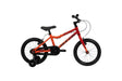 Kinderfahrrad in Orange und Rot mit Stützrädern und schwarzem Schutzblech
