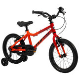 Kinderfahrrad in Rot mit Stützrädern und schwarzem Sattel
