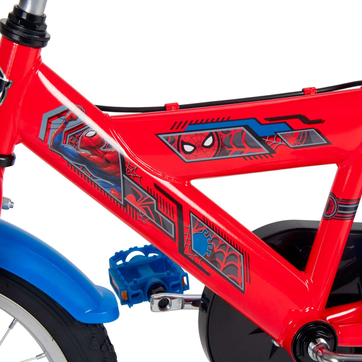 Volare Spider-Man Kinderfahrrad 16 Zoll Rot-Blau mit zwei Handbremsen und Stützrädern