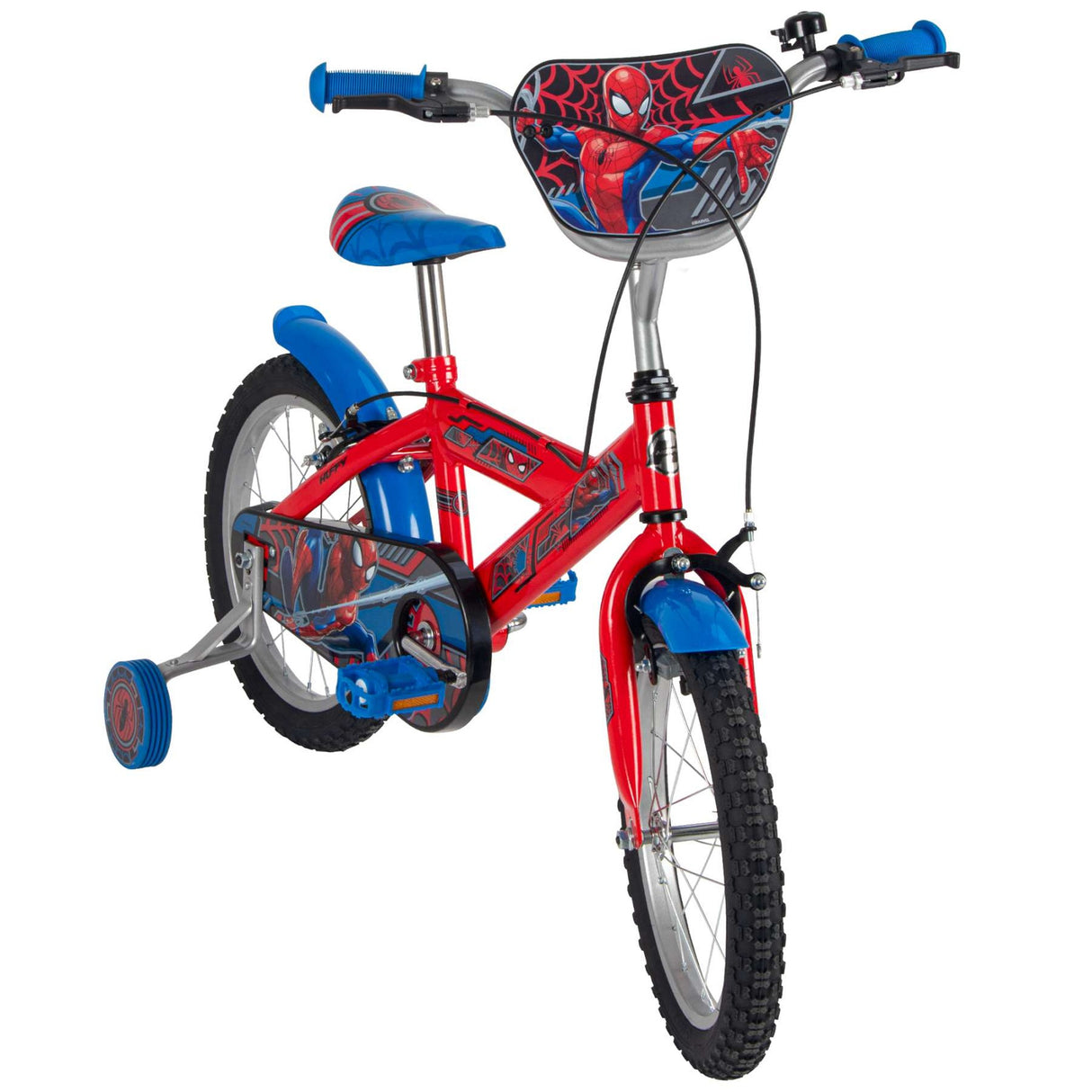 Volare Spider-Man Kinderfahrrad 16 Zoll Rot-Blau mit zwei Handbremsen und Stützrädern