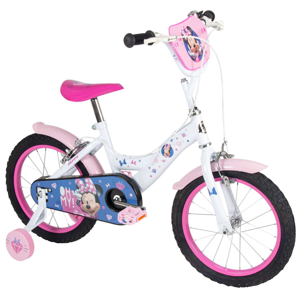 Volare Disney Minnie Kinderfahrrad 16 Zoll Weiß-Rosa mit zwei Handbremsen und Stützrädern