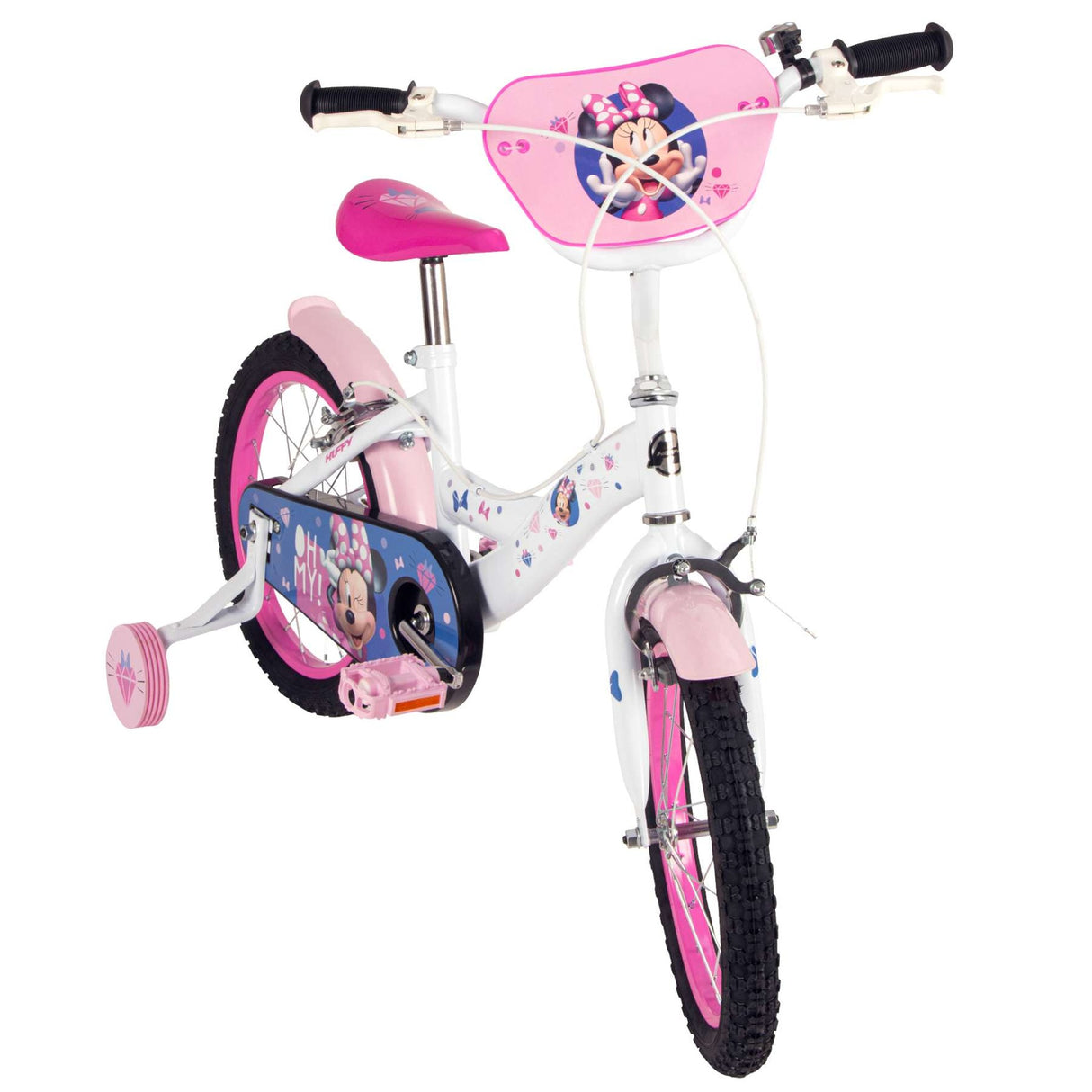 Volare Disney Minnie Kinderfahrrad 16 Zoll Weiß-Rosa mit zwei Handbremsen und Stützrädern