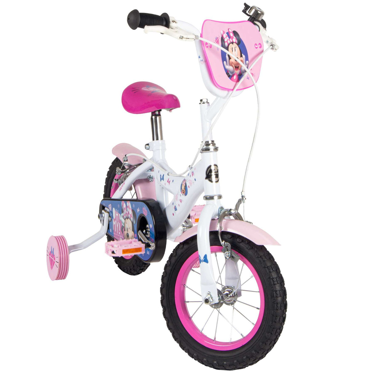 Volare Disney Minnie Mouse Kinderfahrrad 12 Zoll Weiß-Rosa mit Stützrädern