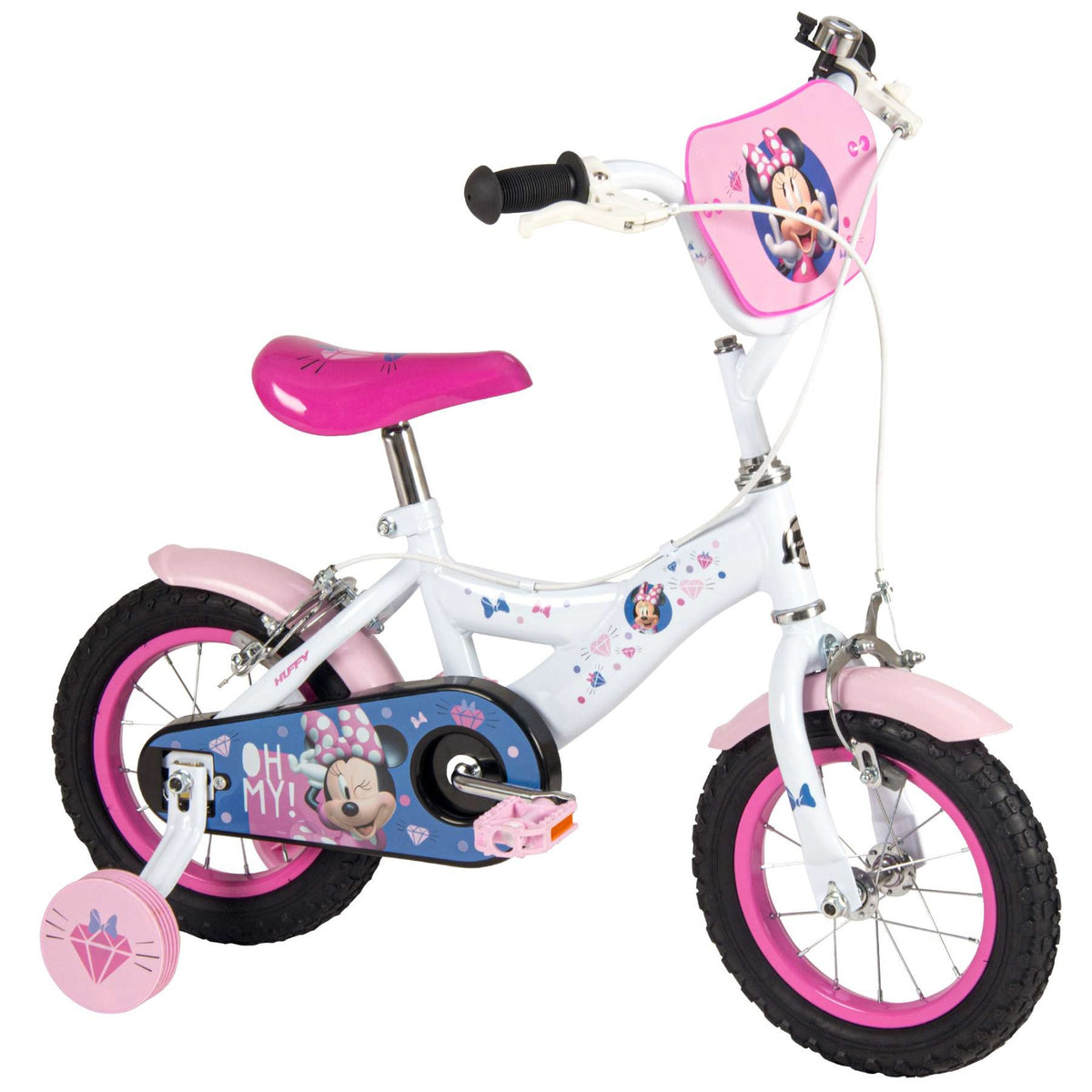 Volare Disney Minnie Mouse Kinderfahrrad 12 Zoll Weiß-Rosa mit Stützrädern