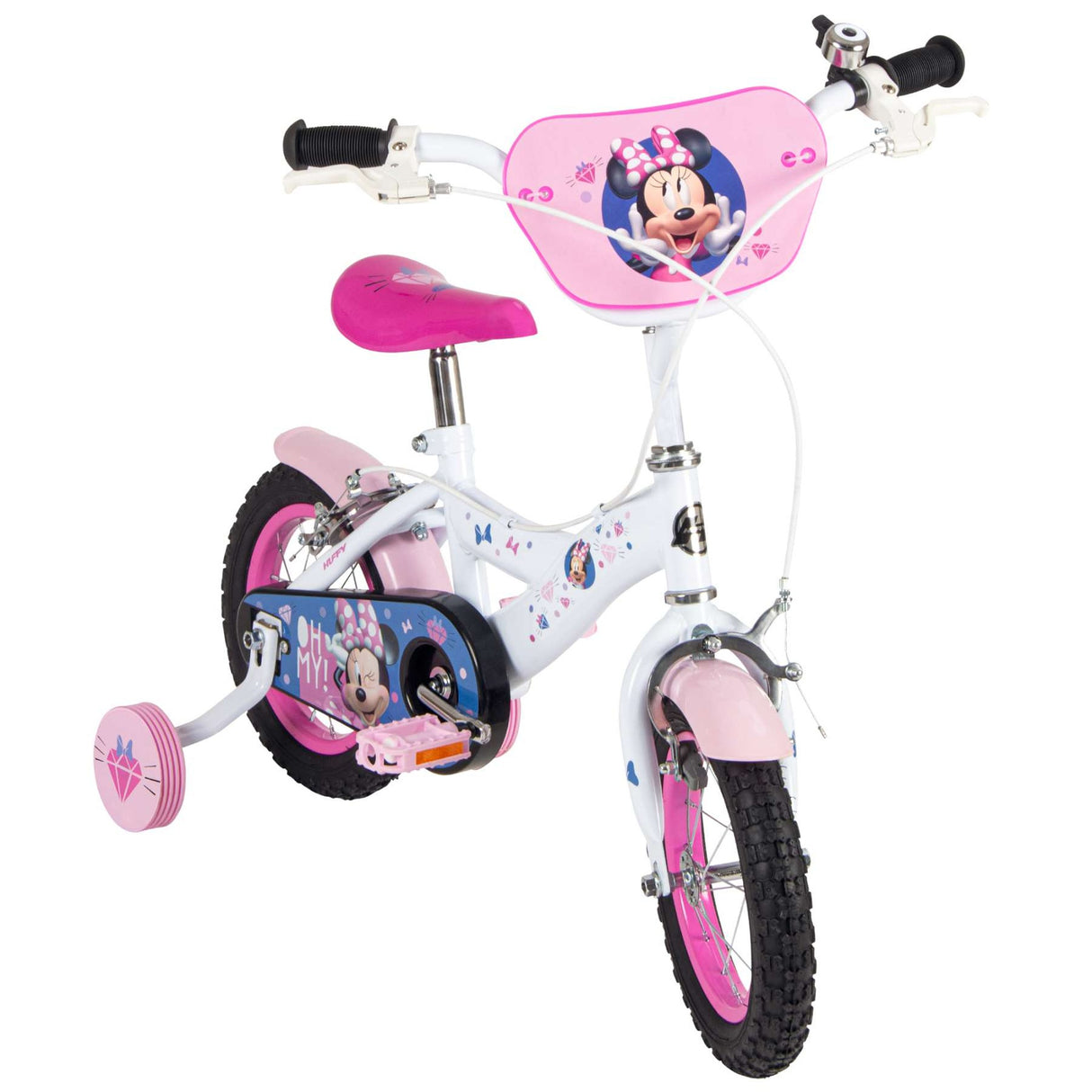 Volare Disney Minnie Mouse Kinderfahrrad 12 Zoll Weiß-Rosa mit Stützrädern