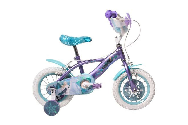 Kinderfahrrad in Lila mit Elsa-Motiv und weißen Reifen
