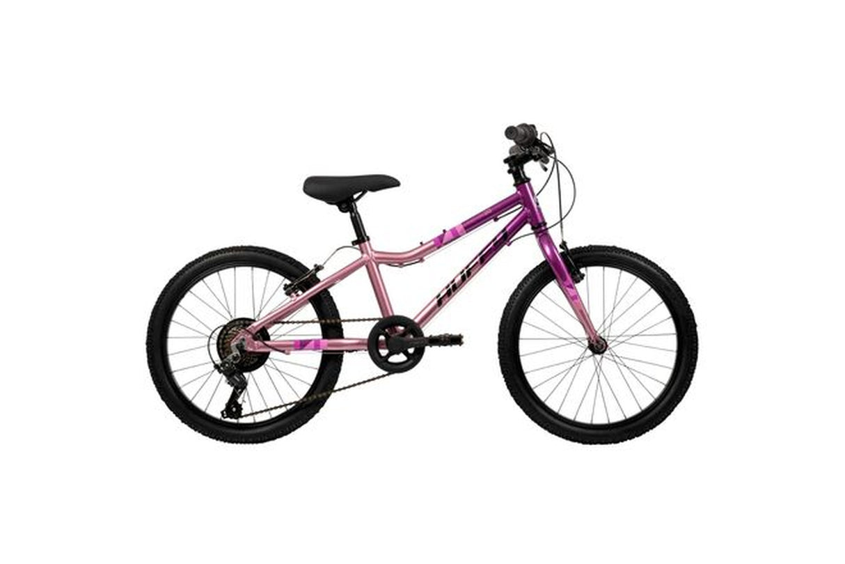 Kinderfahrrad in lila und pink mit 20-Zoll-Rädern und Mountainbike-Reifen